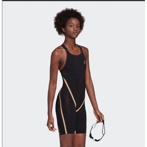NWT Adidas Black Gold Adizero Freestyle Tech One Piece Reflective Swimsuit 24"